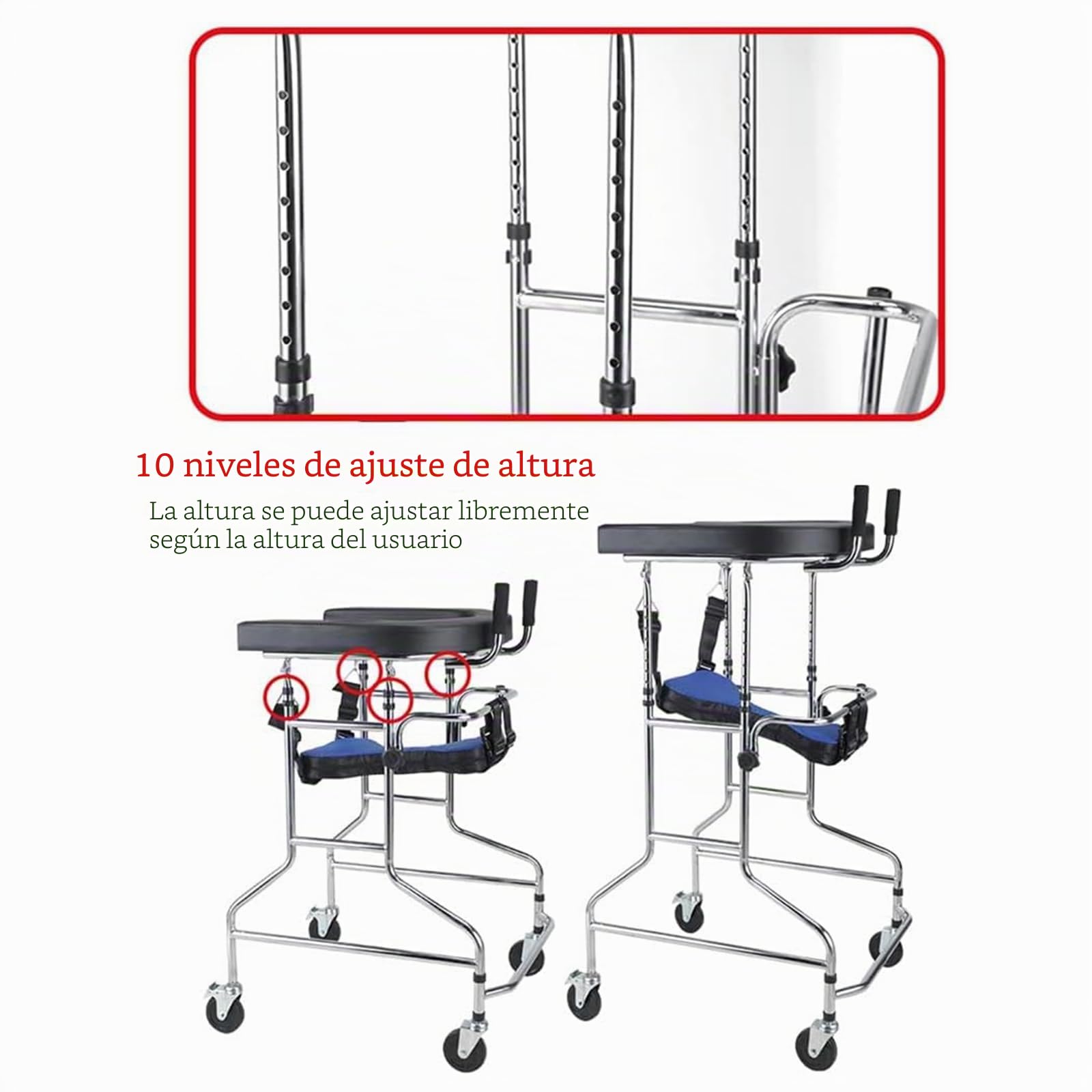 Andador vertical para personas mayores con asiento, para rehabilitación de hemiplejia, para adultos, portátil, andador, ideal para personas con discapacidad, 100-125 cm