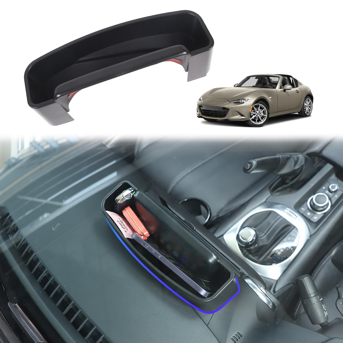 ABS Auto Mittelkonsole Einsatz Organizer Ablageschale für M@zda MX-5 ND 2015–2023 Navigationsbildschirm hinten Ablageschale Organizer Zubehör