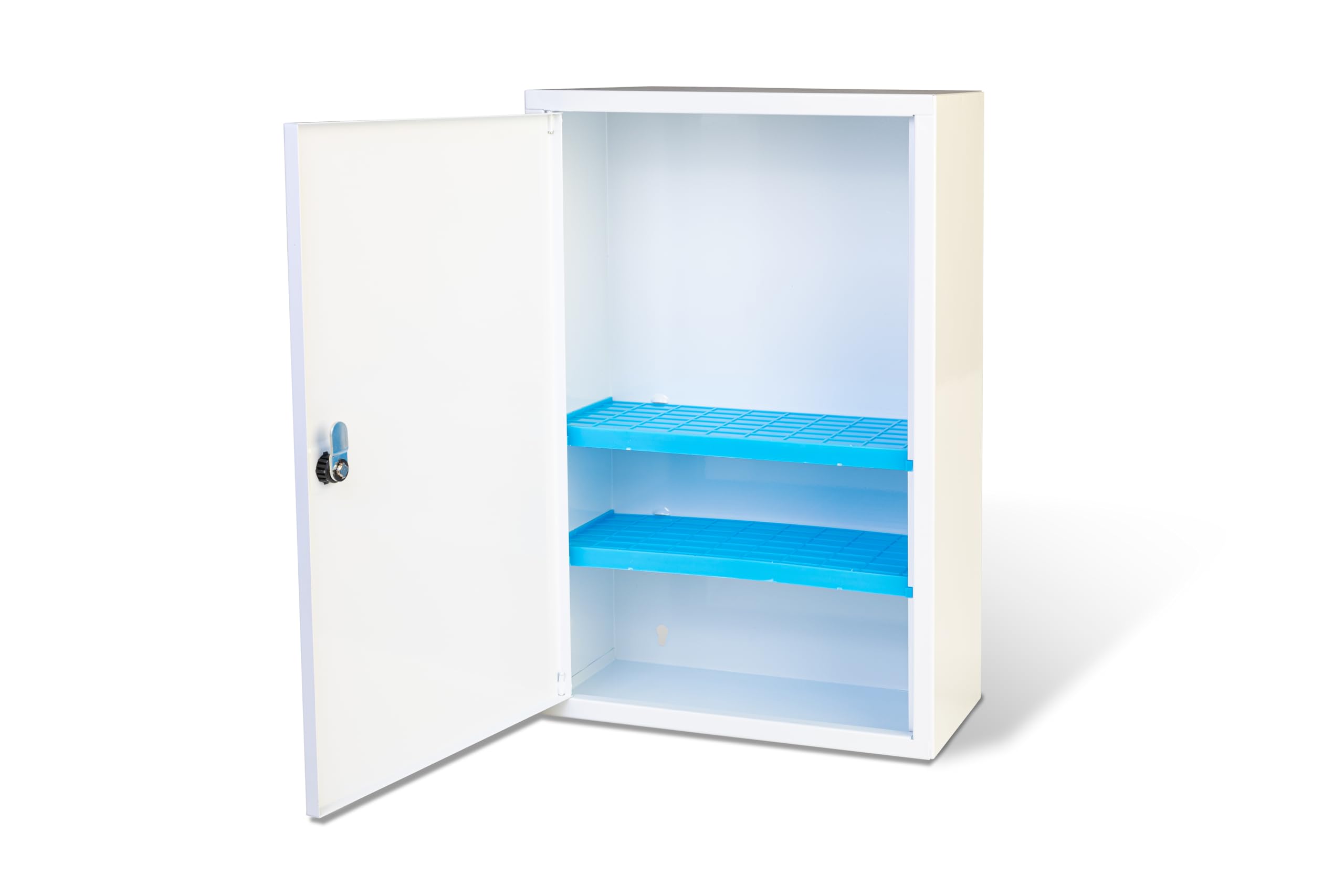p age Armadietto di Pronto Soccorso in metallo bianco, 3 vani, 2 ripiani interni, serratura con chiave ALL. 1 DA 3 LAVORATORI 460x300x140 mm