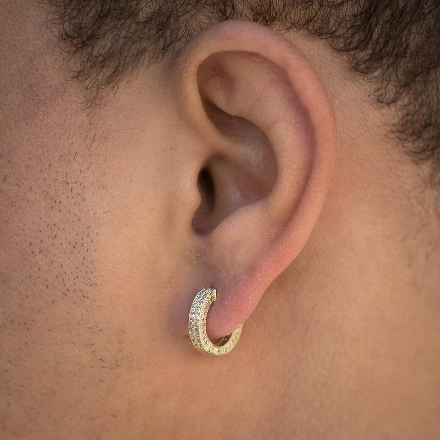 Men's Women's Elegant Luxury Fashion Round Circle Fully Iced 5A Cz Yellow Gold Plated 925 Sterling Silver Post Cubic Zirconia Huggie Small Hoop Earrings Gifts For Men Women - Image 7