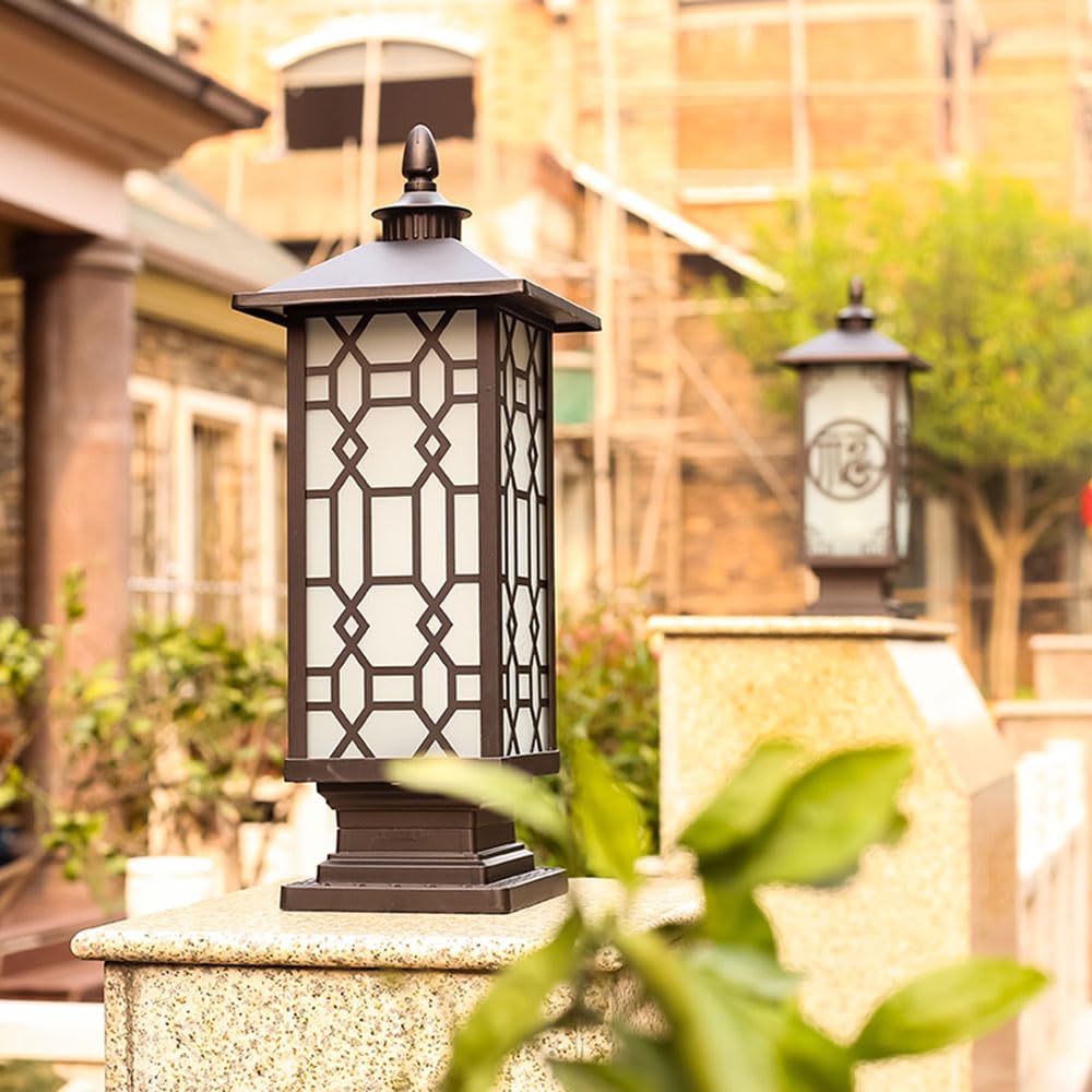 Luz De Pilar Grande De 52 Cm Lámpara De Poste Moderna para Exteriores Baliza Luminosa De Aluminio Fundido con Paneles De Vidrio, Lámpara Exterior De Estilo Chino Vintage con Bombilla E26