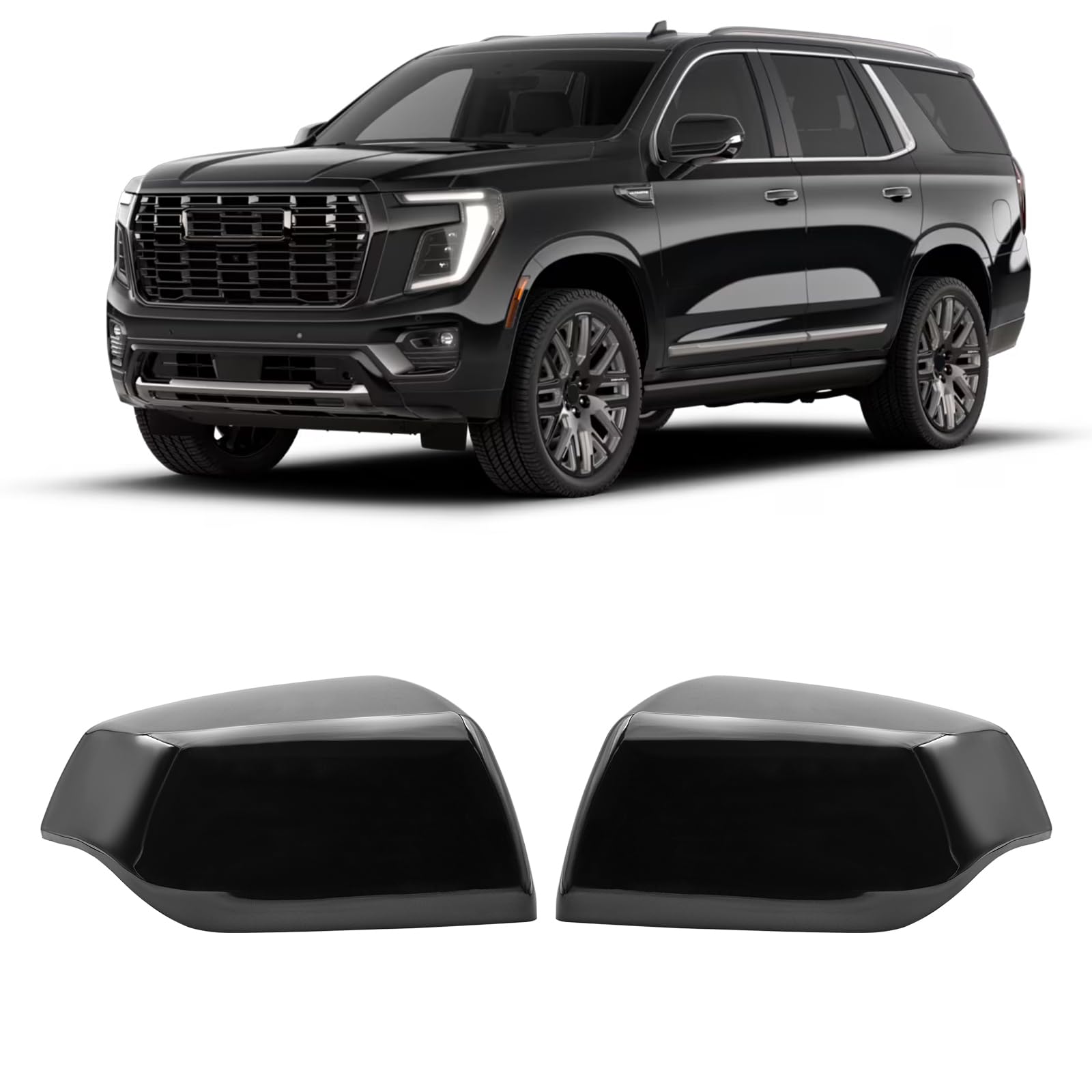 KYYET Gloss Black Side Mirror Cover Cap Fits For 2021 2022 2023 2024 2025 Chevy Tahoe Suburban Yukon Replace 84703354 84703355