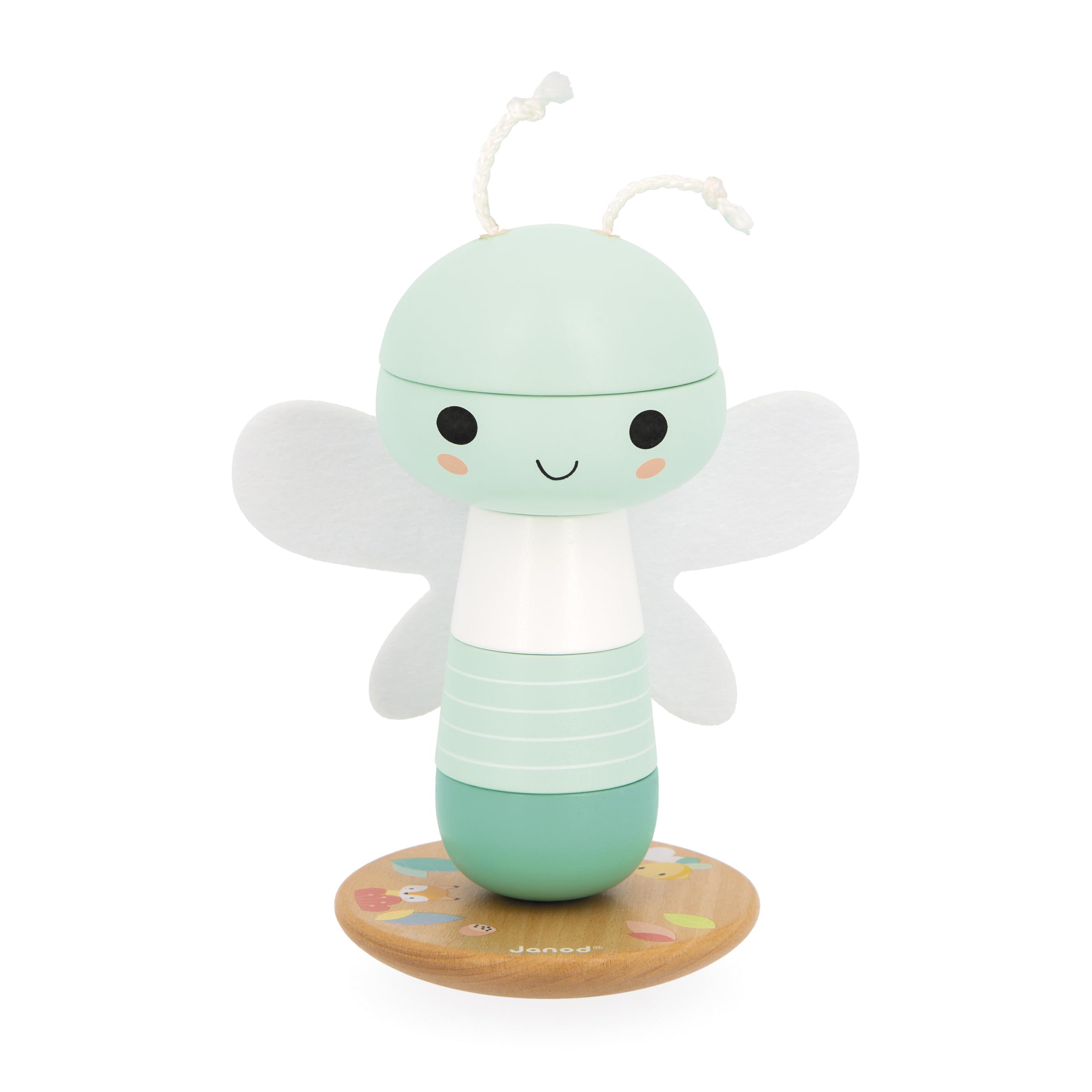 Janod, Stackable Wooden Culbuto Libélulle, Wooden Early Learning Toy, 5 Stacking Pieces with Felt Wings, Stacking Tower - Image 2