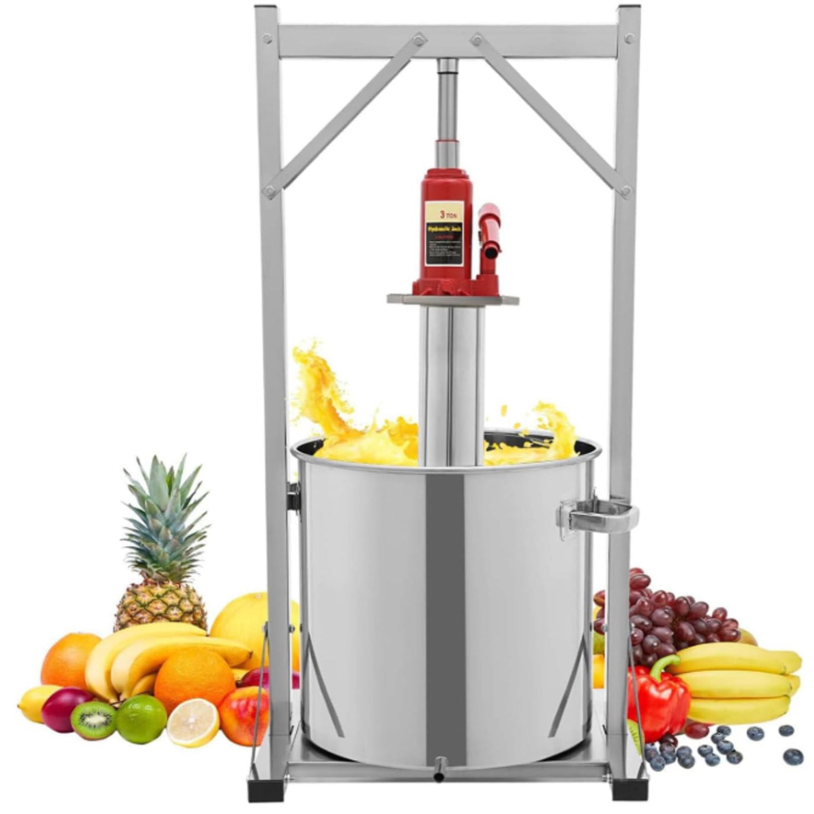 JXYQ Stainless Steel Hydraulic Fruit Wine Press for DIY Juice Making, 22L Capacity Manual Crusher for Grapes, Cider, Vegetables