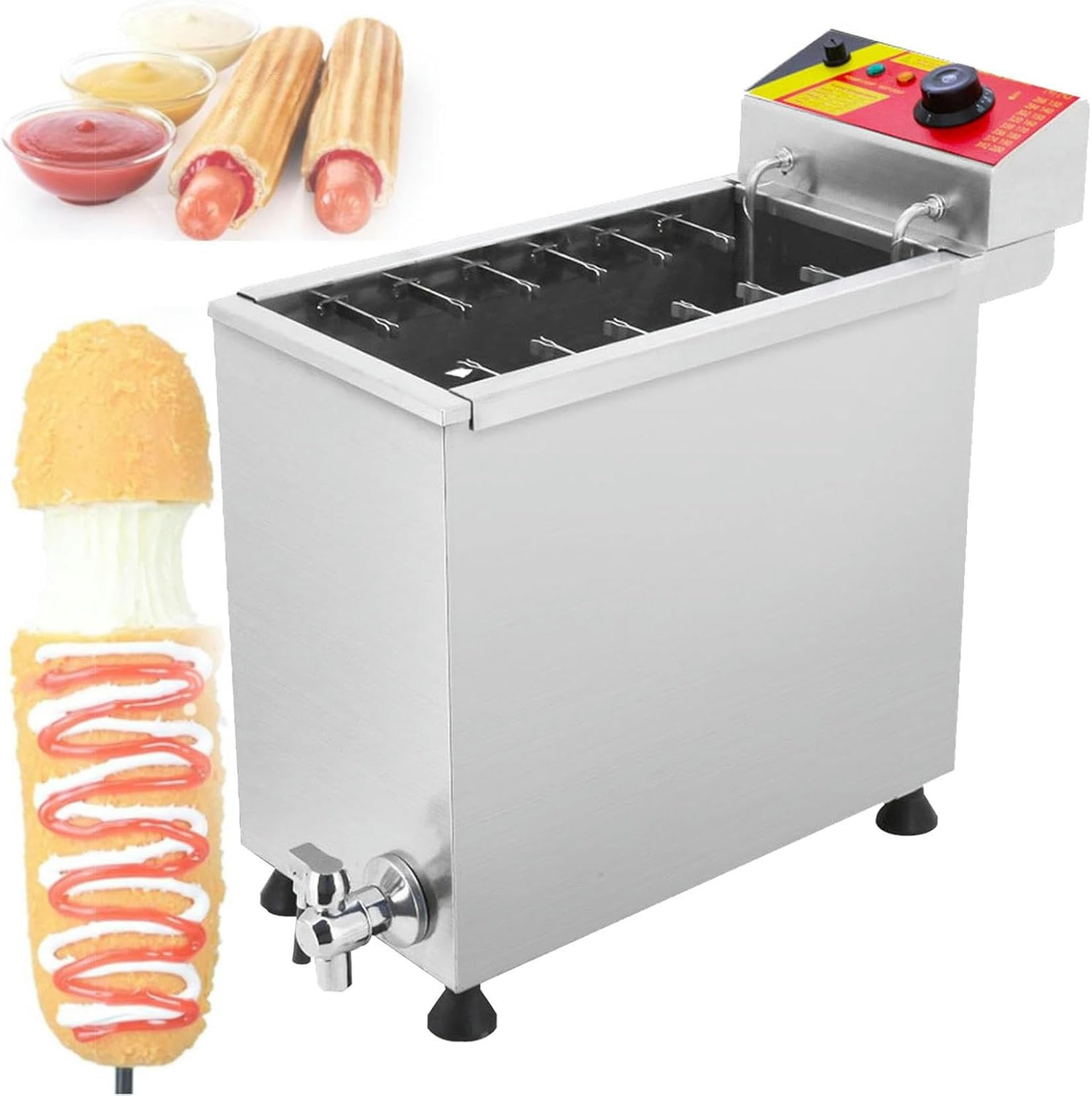 Freidora automática Comercial de palitos para Perros Calientes de Queso, freidora eléctrica de Gran Capacidad de 25 litros para Perros, freidora para Perros ~/