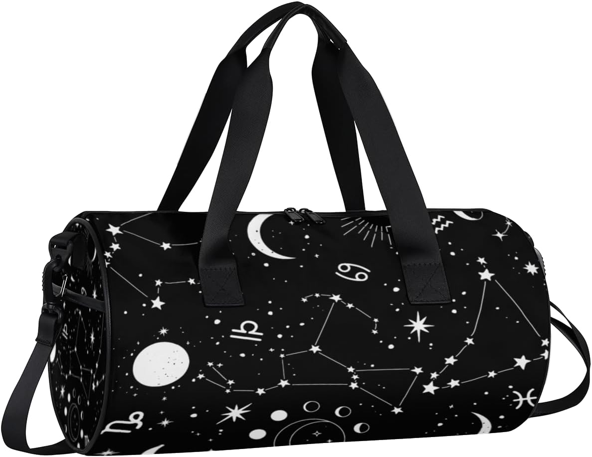 Gym Bag Round Duffle Bag Galaxy Star Moon Waterproof Carry-On Weekender Overnight Bag with Adjustable & Removable Shoulder Strap for Travel Sport Camping