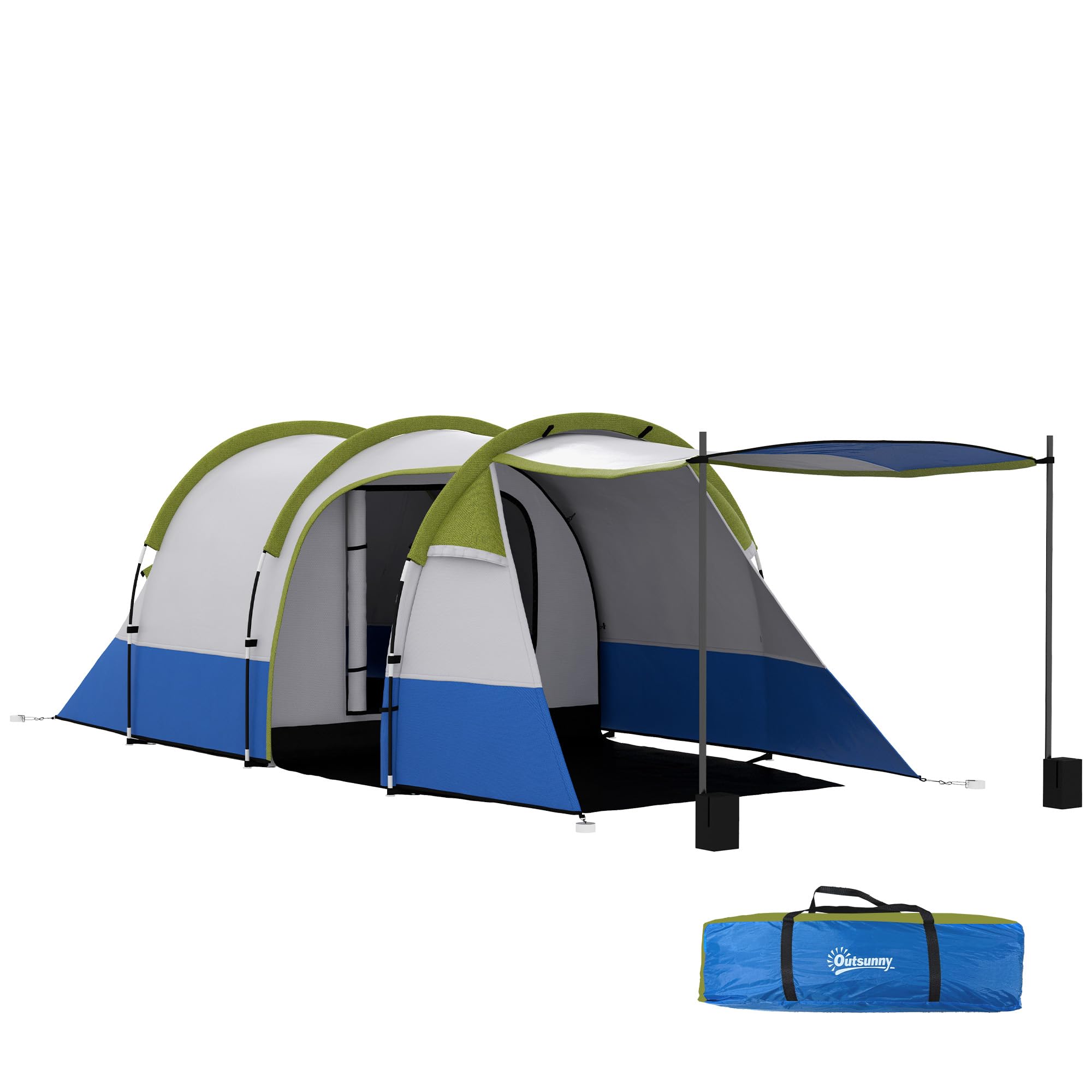 Outsunny 2-3 Man Camping Tent, Tunnel Tent with Bedroom, Living Room and Porch, Sewn-in Groundsheet, Portable with Bag, for Fishing Hiking Festival, Green — image 1