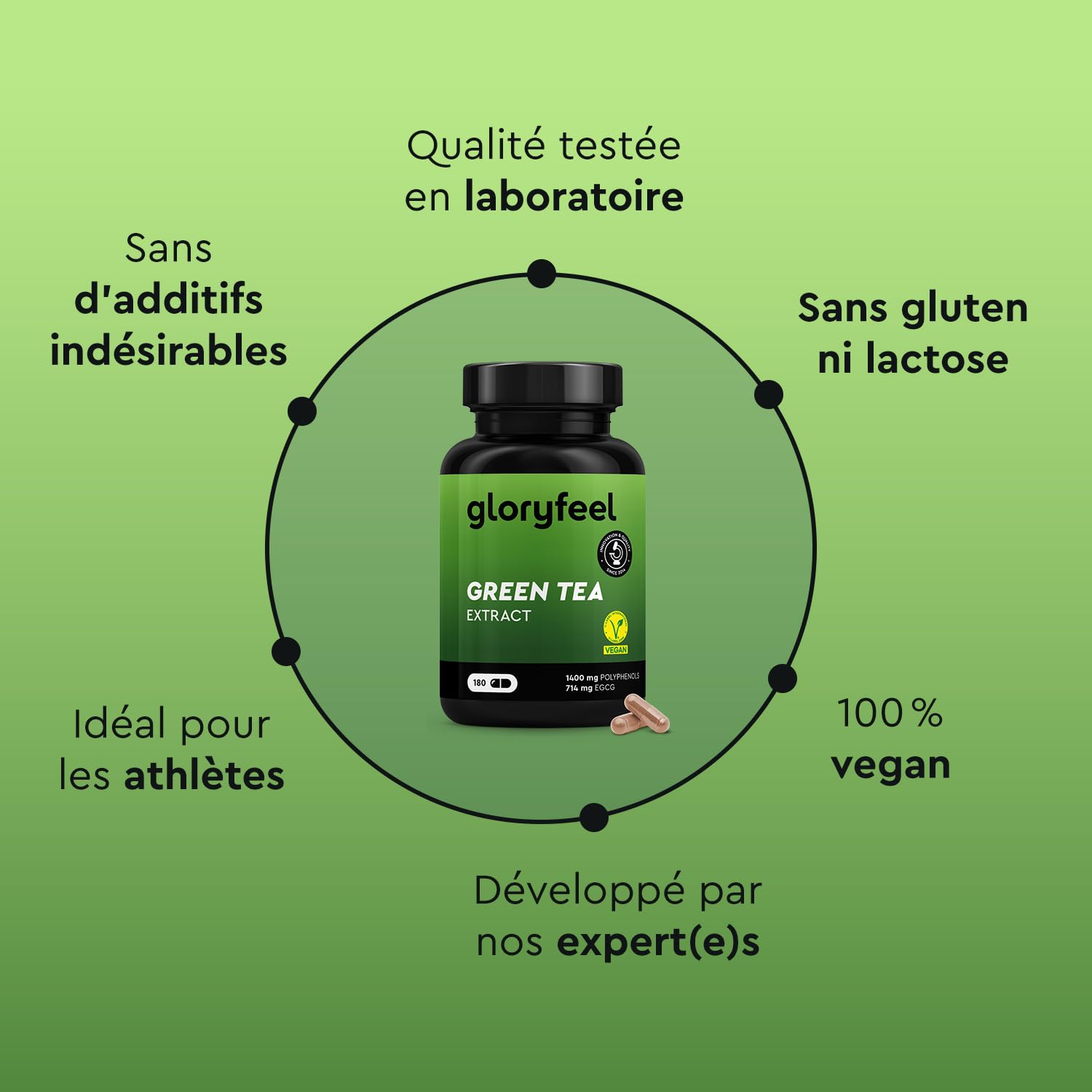 Extrait de Thé Vert Hautement Dosé, 180 capsules (2 Mois), 98% Polyphénols + 50% EGCG (714mg) + 80% Catéchines, Enrichi avec Caféine et Poivre Noir, Testé en Laboratoire, Vegan et Sans Additifs