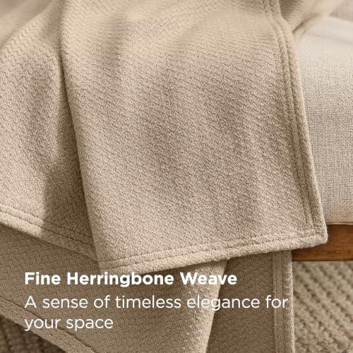 Image of Bedsure 100% Cotton Blanket, Herringbone Weave, Twin-XL, Khaki