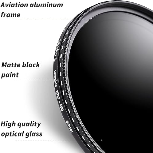 Miniatura 4 de Filtro ND variable de 2.283in, GREEN.L ultra delgado ND2 a ND400 (1-9 paradas) filtro de densidad neutra ajustable para lente de cámara, con bolsa