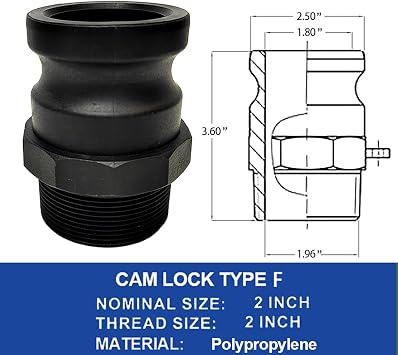 2Pcs Camlock Type F 1, Cam Groove Hose Fitting Male Adapter x Male NPT Thread, Standard Camlock Couplings Antirust (Black, 1 inch)