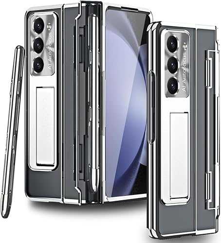 Funda diseñada para Samsung Galaxy Z Fold 5 con soporte para S Pen y S Pen, soporte portátil y protector de pantalla frontal transparente Fold 5,