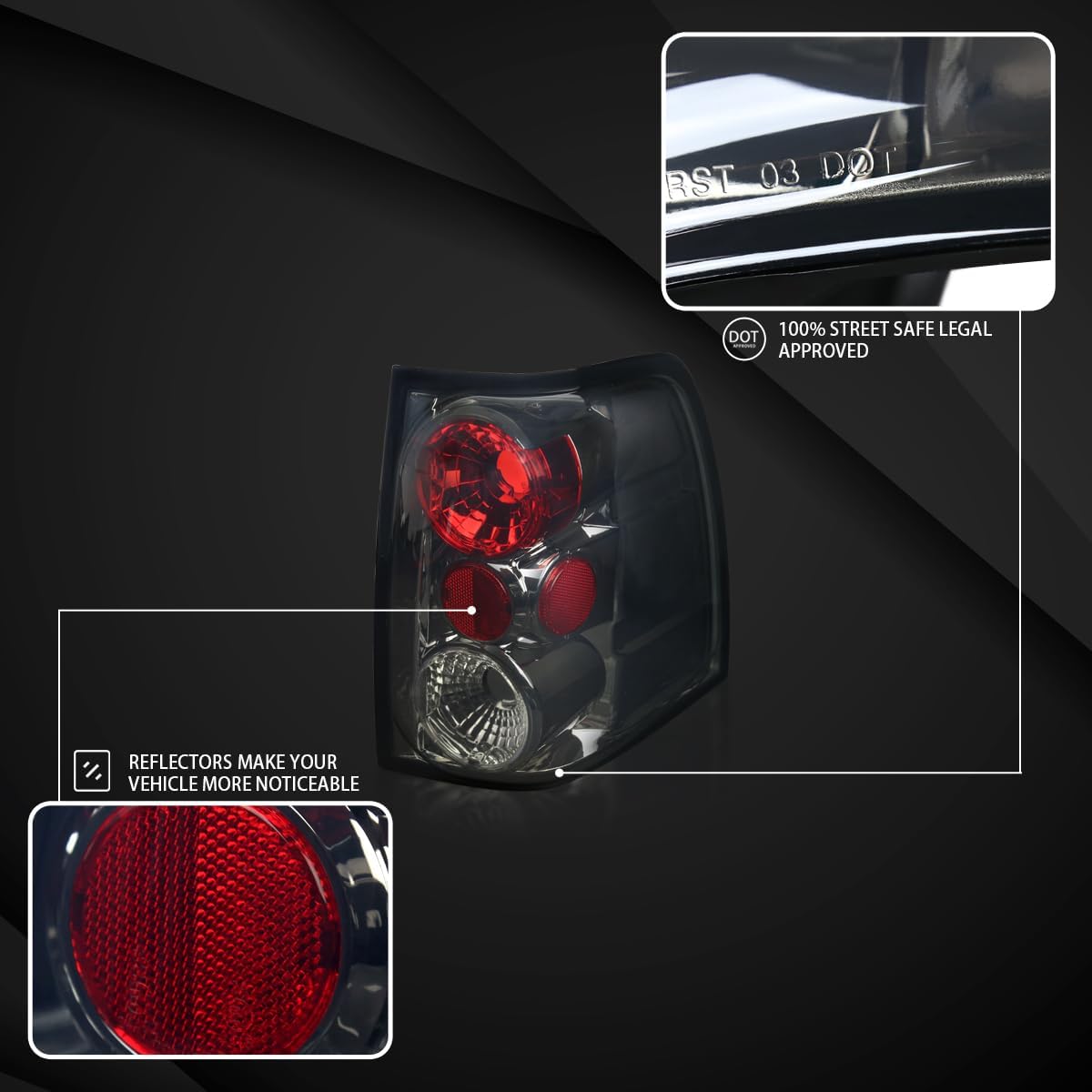 Autozensation Compatible with 2003-2006 Ford Expedition, Left + Right Pair Assembly, Smoke Lens Tail Lights