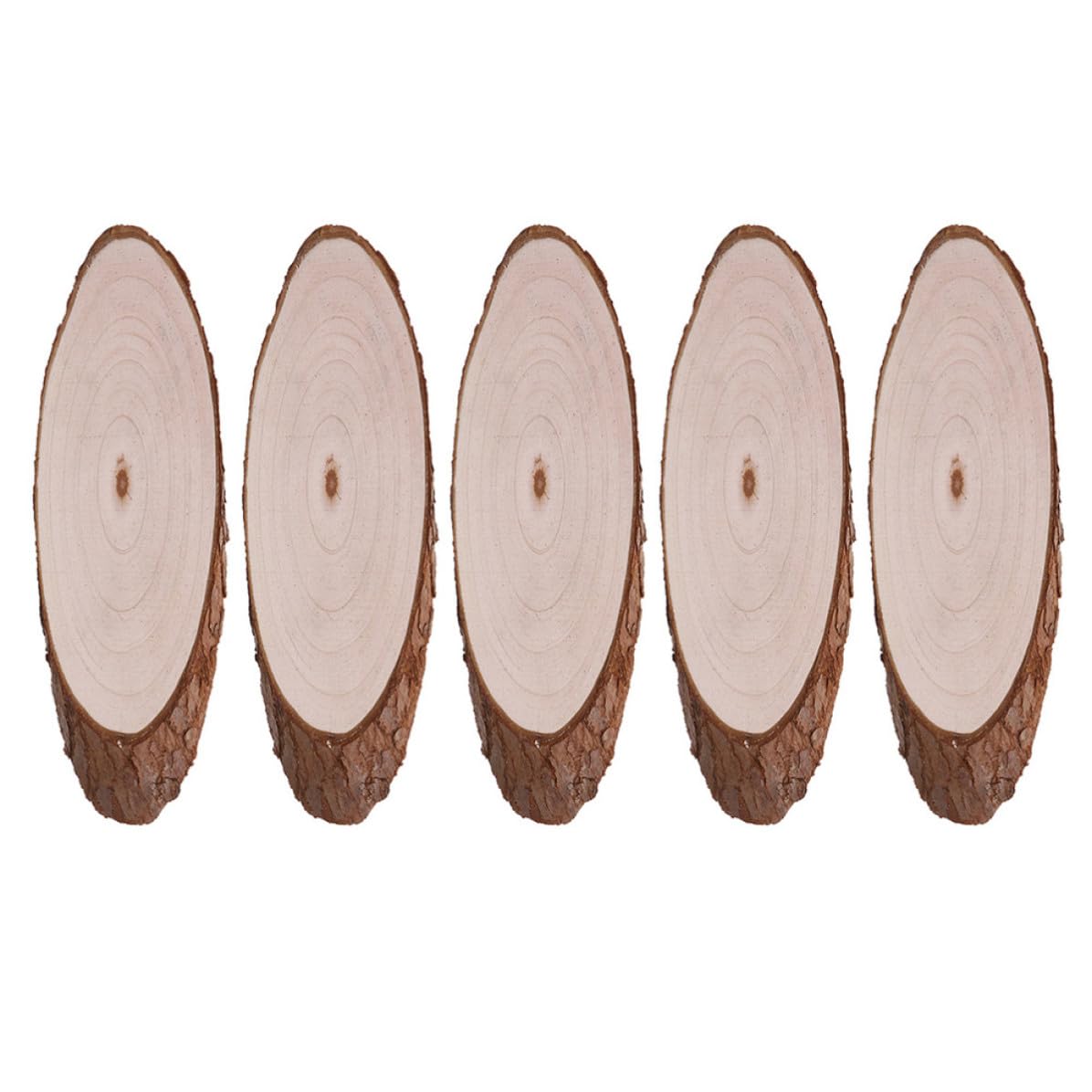 5 Piezas Rebanada de Madera Recortada Ovalada de Madera sin Terminar, Beige, para Pintar, Pulida, DIY Manualidades, Decoración de Fiestas, Ventanas y Árboles de Navidad