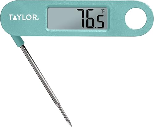Miniatura 8 de Taylor Termómetro digital de lectura instantánea para carne, barbacoa, cocina, sonda plegable, color verde azulado, lectura LCD de 0.7 pulgadas