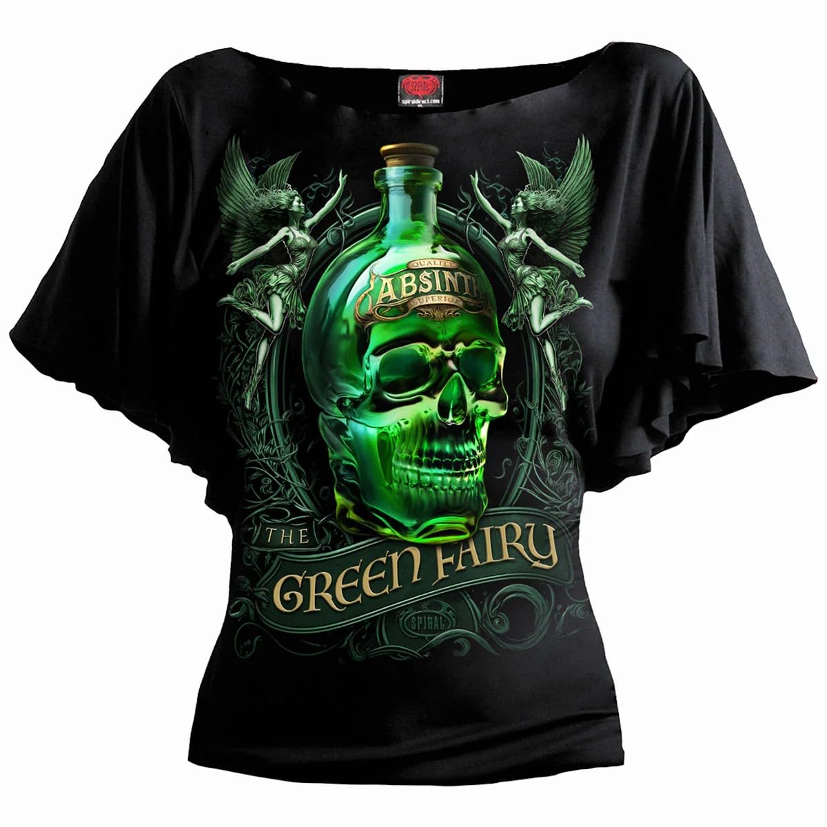 Spiral Women's Black - The Green Fairy - Boat Neck Bat Sleeve Top - 4XL