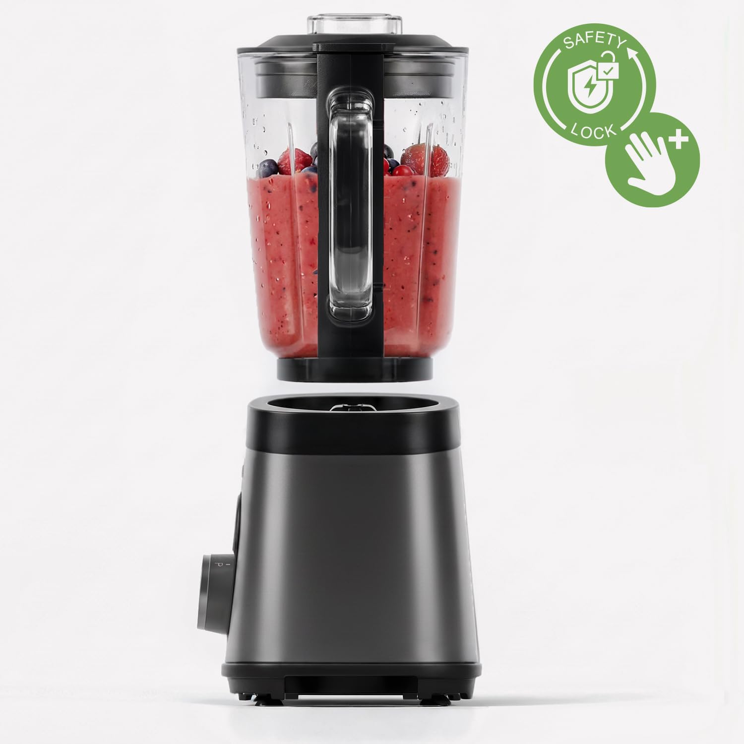 H.Koenig Mixeur MXK36 1,5L 550W, Blender Puissant avec Fonction Glace Pilée, Bol en Verre Gradué, 2 Vitesses + Pulse, Corps en Acier Inoxydable, Verrouillage de Sécurité, Pieds Antidérapants, Noir