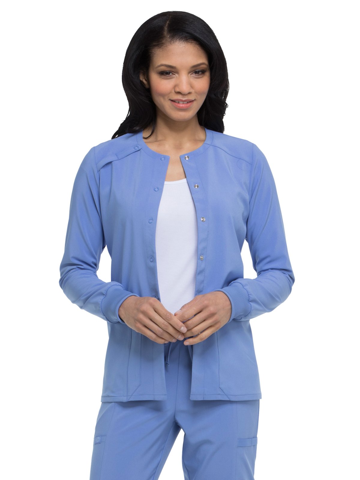 Dickies Women's Essentials Snap Front Warm-Up Solid Scrub Jacket