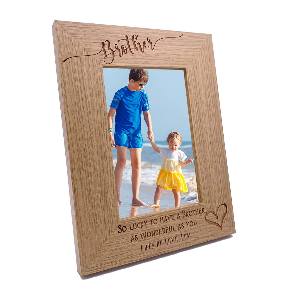 Personalised Brother Love Heart Engraved Portrait Photo Frame Gift (4 x 6 Inch)