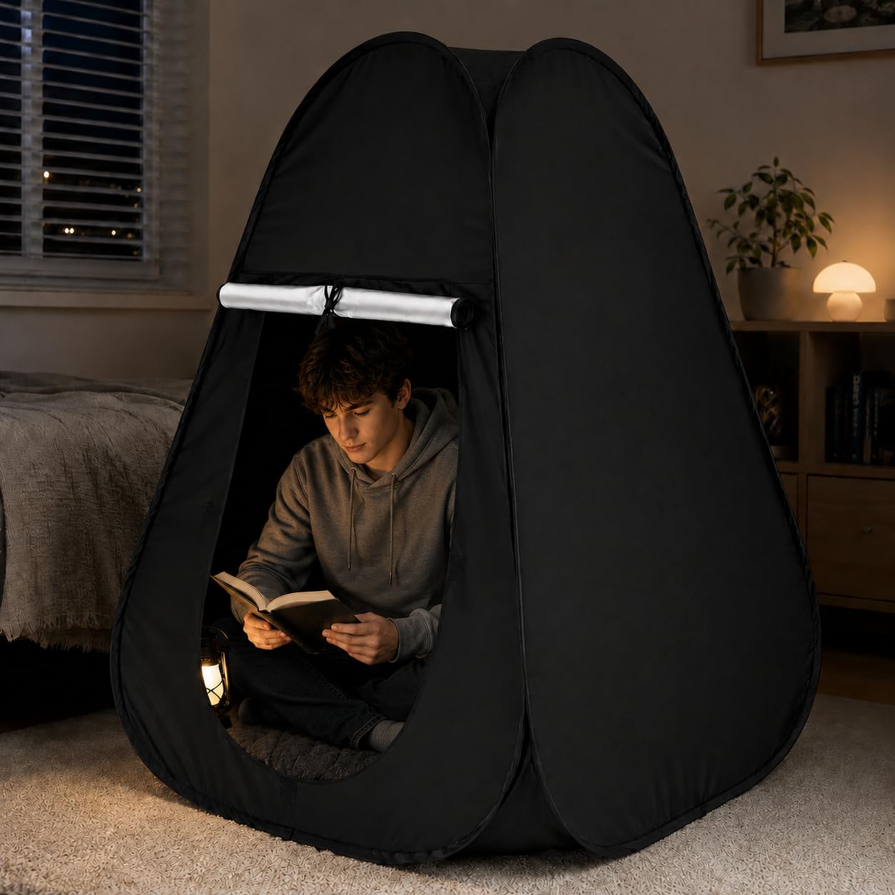 Small Sensory Tent, Pop Up Blackout Indoor Tent with Carry Bag, Foldable Tent for Reading, Relaxing, Playing and Temporary Privacy Space, Indoor Pop Up Tent, Black
