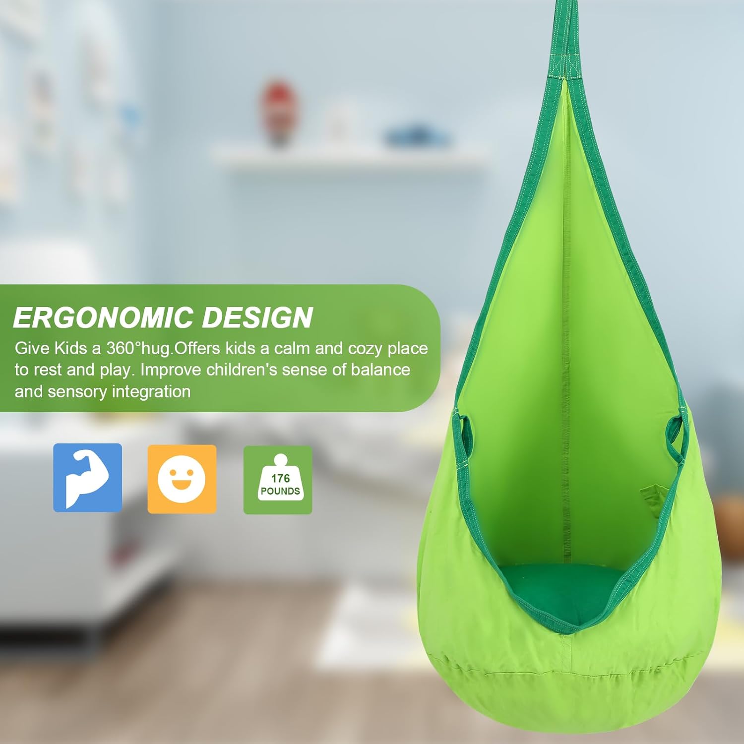 YAERSI Kids Pod Swing Seat, Cotton Hammock Chair with PVC Inflatable Cushion,Sensory Swing for Indoor and Outdoor Play Portable