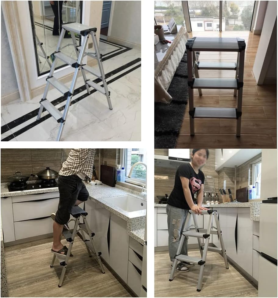 Folding Step Ladder Aluminum Thickened Non-Slip Pedal Safe Load 150kg Step Stool Portable and Convenient Ladder Stool Space-Saving