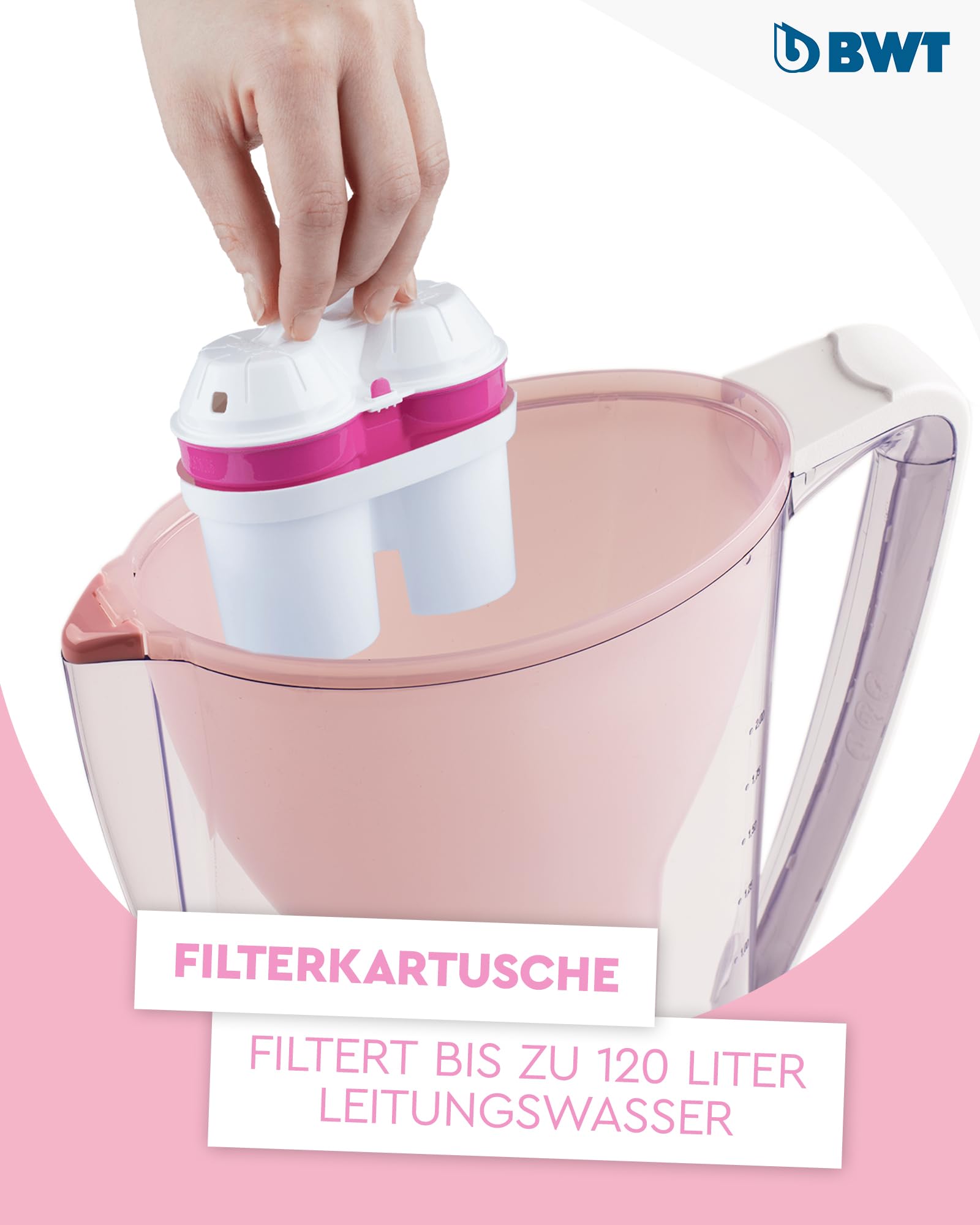 BWT AQUAlizer Home Rosa | Caraffa filtrante 2,6 l con 1 filtro al magnesio | depuratore acqua rubinetto | riduce calcare cloro metalli pesanti | per cucina bevande tè caffè
