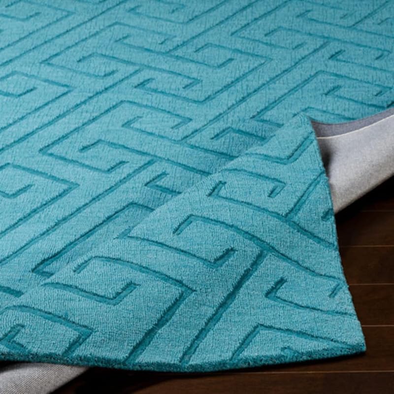 Image of Hand Tufted Modern Design Exported Collection High Low Pattern Wool Carpet for Living Room, Bedroom & Hall (Teal Blue, 6 x 8 Feet)