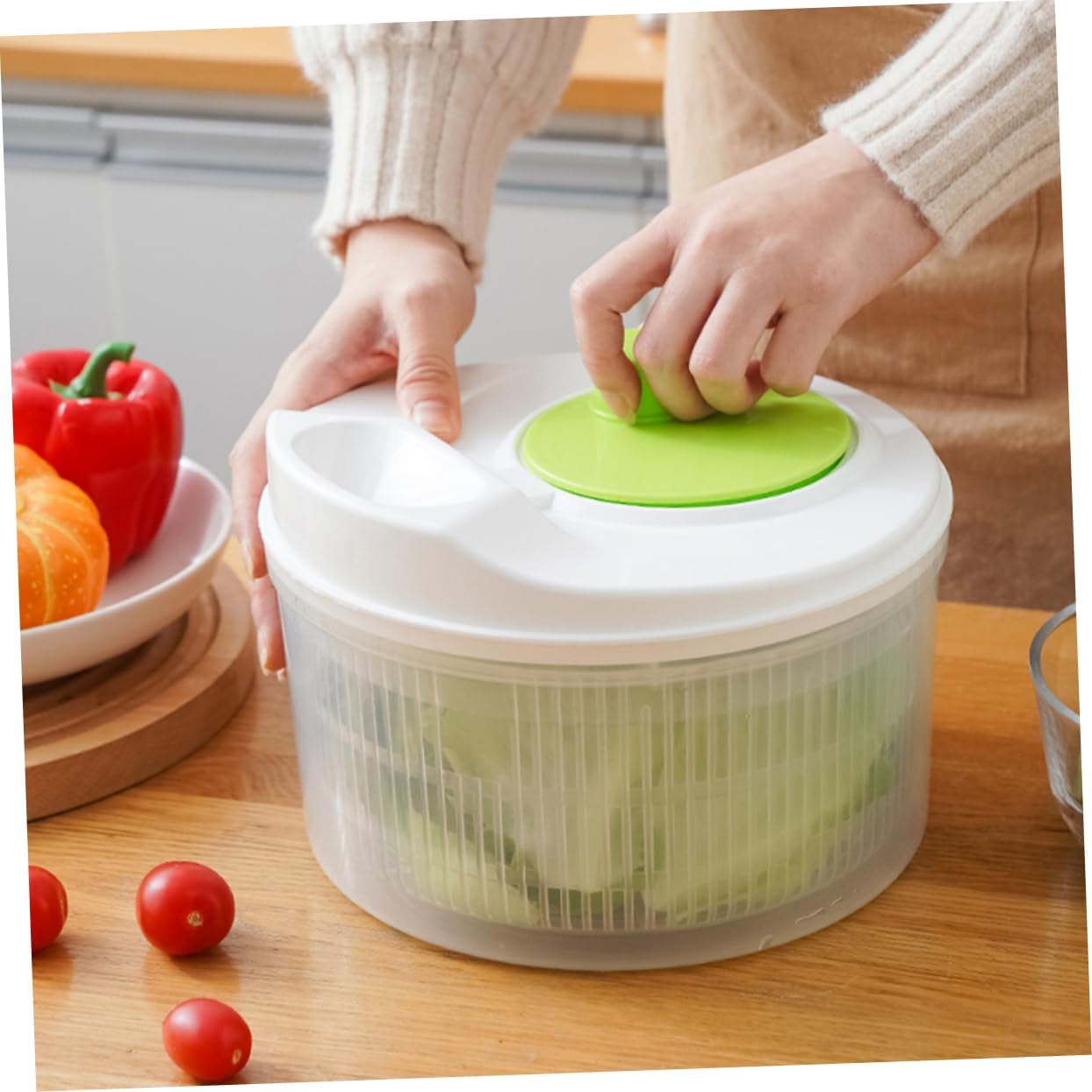 Hemobllo Vegetable Dryer and Slicer Salad Spinner Bowl Fruit Vegetable Drainer Easy to Use Kitchen Utensil Storage Basket
