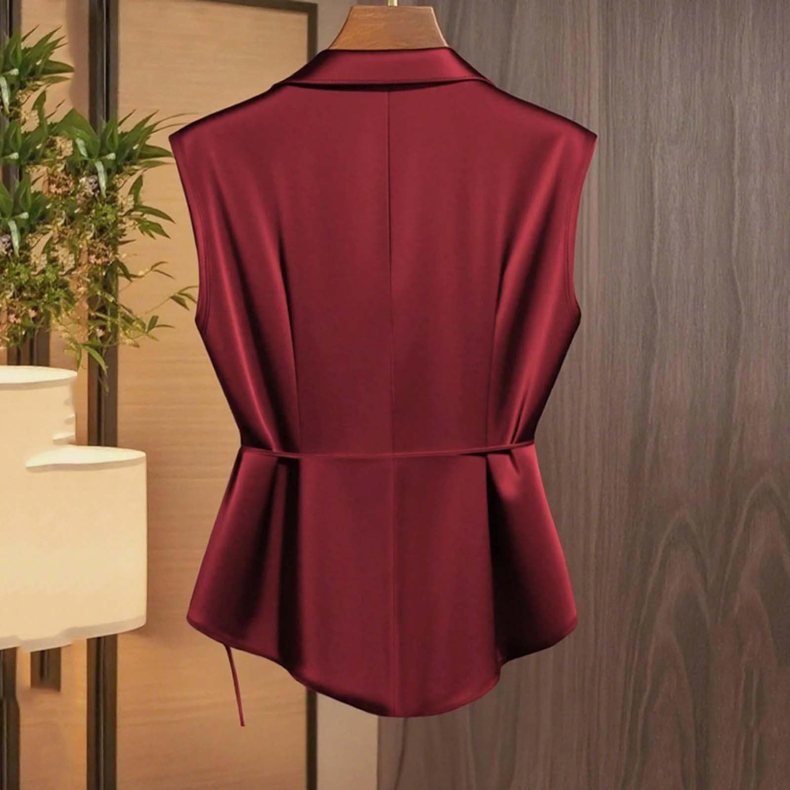 Womens V Neck Satin Blouse Wrap Tie Side Sleeveless Shirt Spring Summer Elegant Business Casual Tops 2026 — view 2