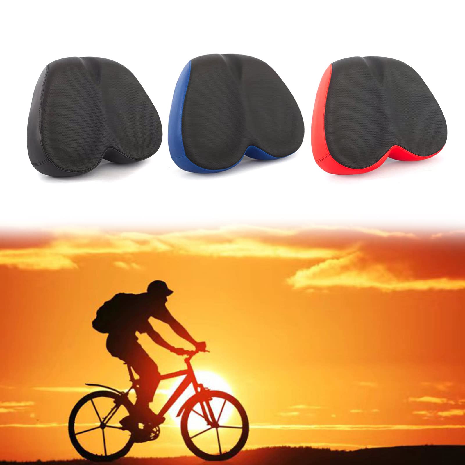 Asiento de bicicleta cómodo sin nariz ampliado transpirable sillín de bicicleta impermeable de piel sintética cojín de asiento de ciclismo para mujeres y hombres