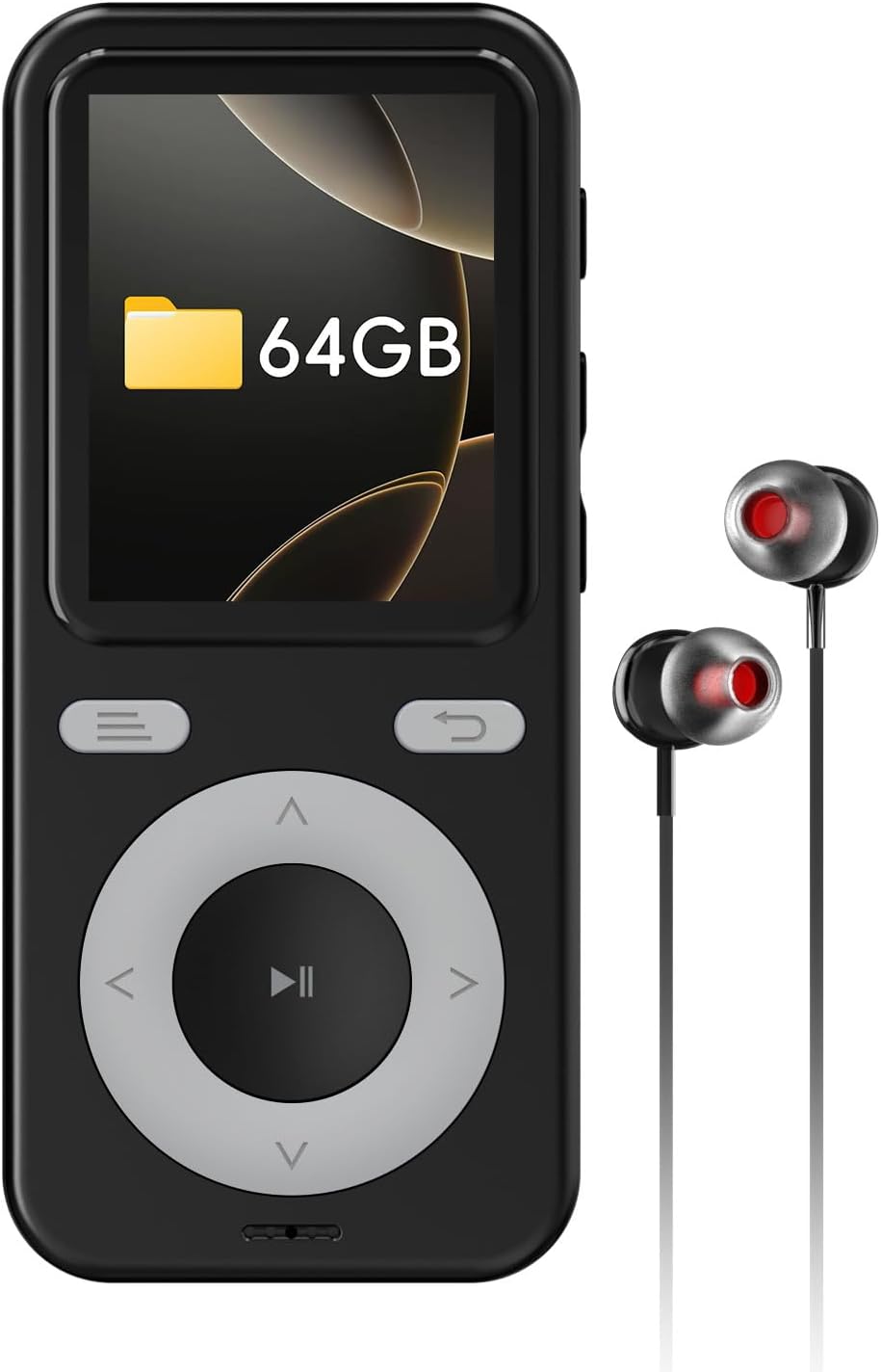 64GB MP3 Player with Bluetooth,Bluetooth Portable HiFi Lossless Sound MP3 Player with Speaker,FM Radio,Voice Recorder,Shuffle for Kids,Hiking,Running,Micro SD Card up to 128GB(Earbuds Included)