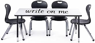 Chair and Table Set for Schools - Dry Erase Table About 24 x 48 inch (60 x 120cm) - Height Adjustable Legs -Spray Edges - and Four Luxurious Classroom Chairs - for Commercial Spaces