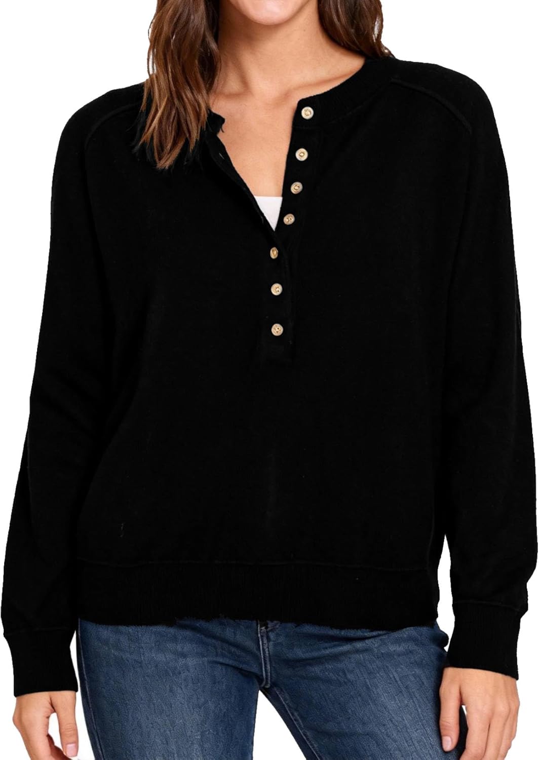 Amazhiyu Women’s 100% Wool Henley Sweaters Long Sleeve Button Up Tops