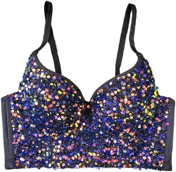 JSEIAJB Deep V-Neck Sexy Sequined Corset Gathered Triangle Cup Bra Super Short Nightclub Party Tube Top for Women