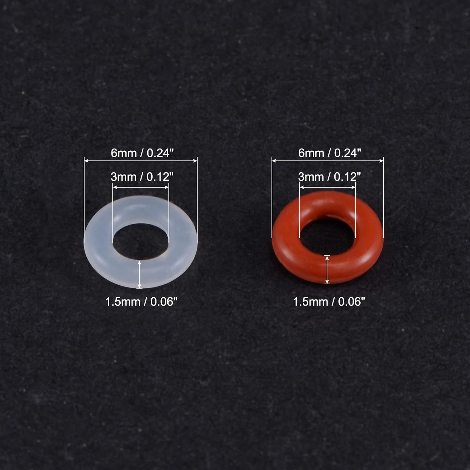 MECCANIXITY Silicone Rubber O-Rings 6mm OD 3mm ID 1.5mm Thick VMQ Seal Gasket 30in1 Set (Red + White)