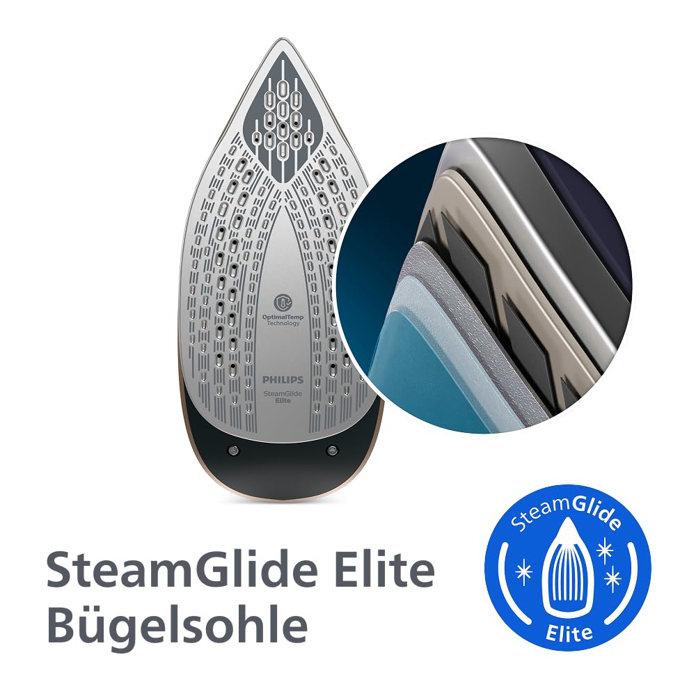 Philips PerfectCare 8000 Series Dampfbügelstation – 215g Dauerdampf, 750g Dampfstoss, Einfaches Tragen, OptimalTEMP, SteamGlide Elite, 1,4L, Easy De-Calc, Garantiert keine Brandflecken (PSG8200/80)