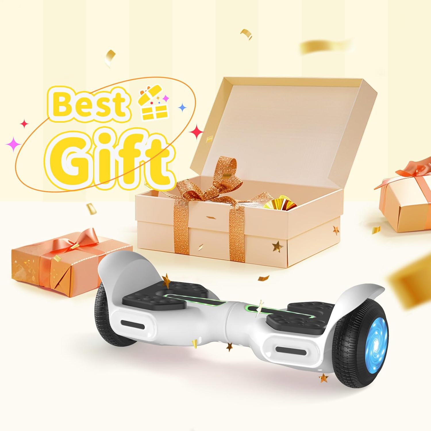 SIMATE 6.5" Scooter, Bluetooth Music Speaker and LED Light, Top 8.5mph & 8.5 Miles Range Power by Dual 250W Motor, Gifts for Kids Adults Boys, for All Ages