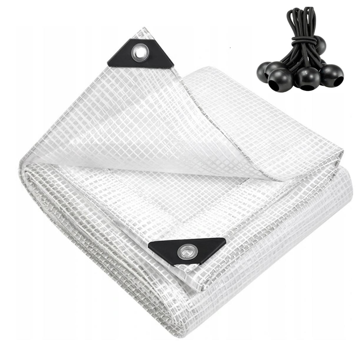 B2c Transparent Clear Tarpaulin Extra Heavy Duty 350Gsm Sheet Waterproof Cover Tarp + 6 Bungee Balls (2M X 2M)