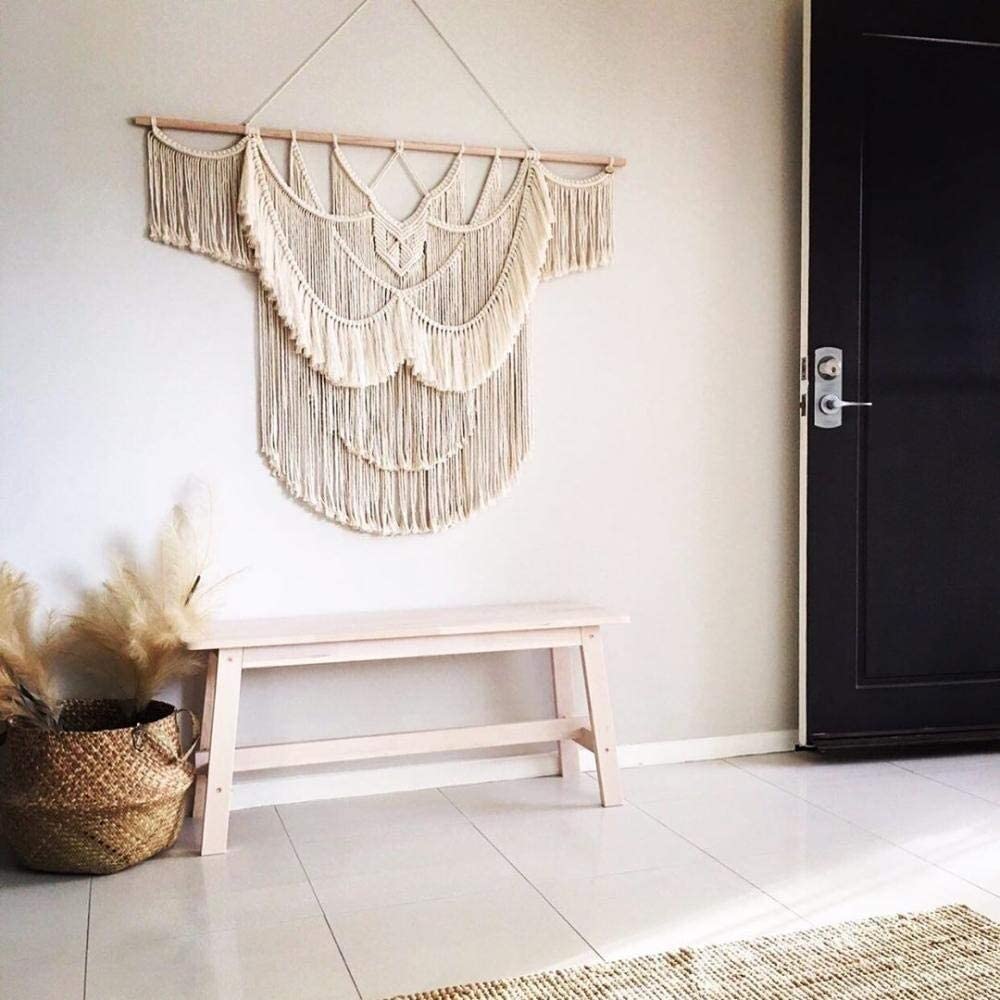 Macramé grande para colgar en la pared sobre la cabecera Tapiz de macramé beige hecho a mano Decoración de paredes bohemias Macramé Telón de fondo de boda Arte de cuerda de algodón para dormitorio sal