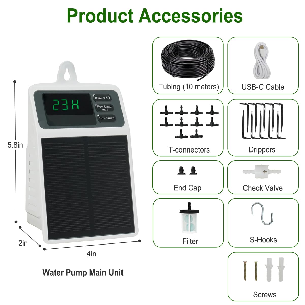 Irrigazione Aautomatica Solare, Irrigazione Programmabile Fai da Te 15 Giorni, Impermeabile con Display Digitale, Kit Irrigazione Solare per 10 Piante in Vaso, Interno, Balcone, Terrazzo ed Esterno