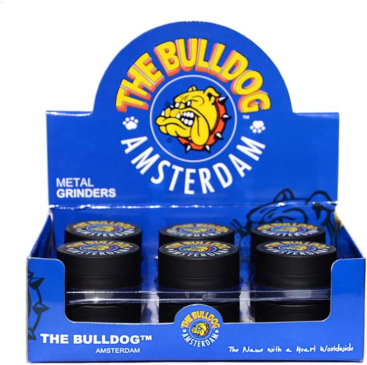 The BulldogAmsterdam Grinder | 2 Piece Grinder with Pollen Scraper and Magnetic Top for King Size Rolling Papers