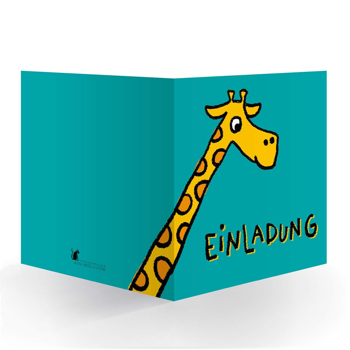 Kartenkaufrausch 12 x Lustige Giraffen Einladungskarte zum Kinder-Geburtstag mit Innendruck (quadratisch, 15,5x15,5cm inkl Umschlag) in türkis: Einladung - große XL Karte für Schul-Kinder