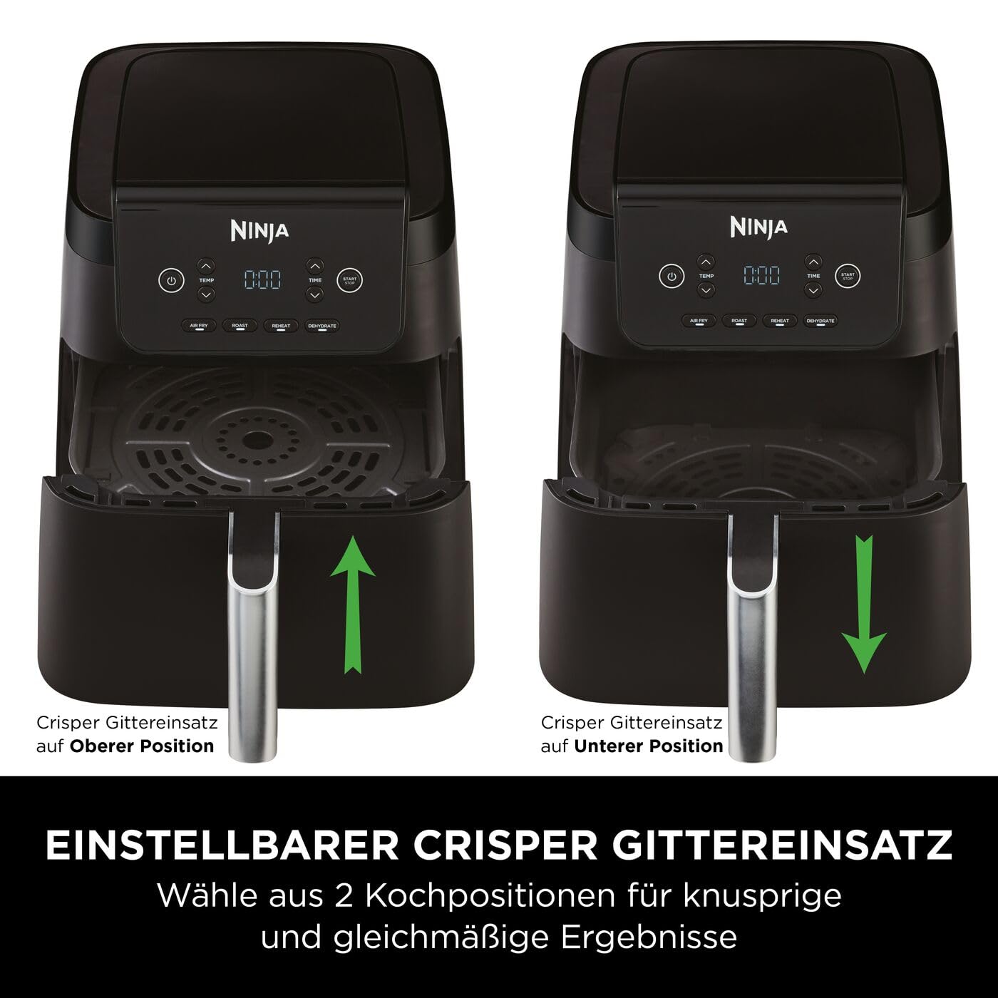 Ninja Heißluftfritteuse, 6,2 l, ohne Öl, große quadratische Schublade, Braten, Heißluftfrittieren, Dörren, Aufwärmen, digital, Antihaftbeschichtet, Spülmaschinengeeigneter Korb, Schwarz, AF170EU