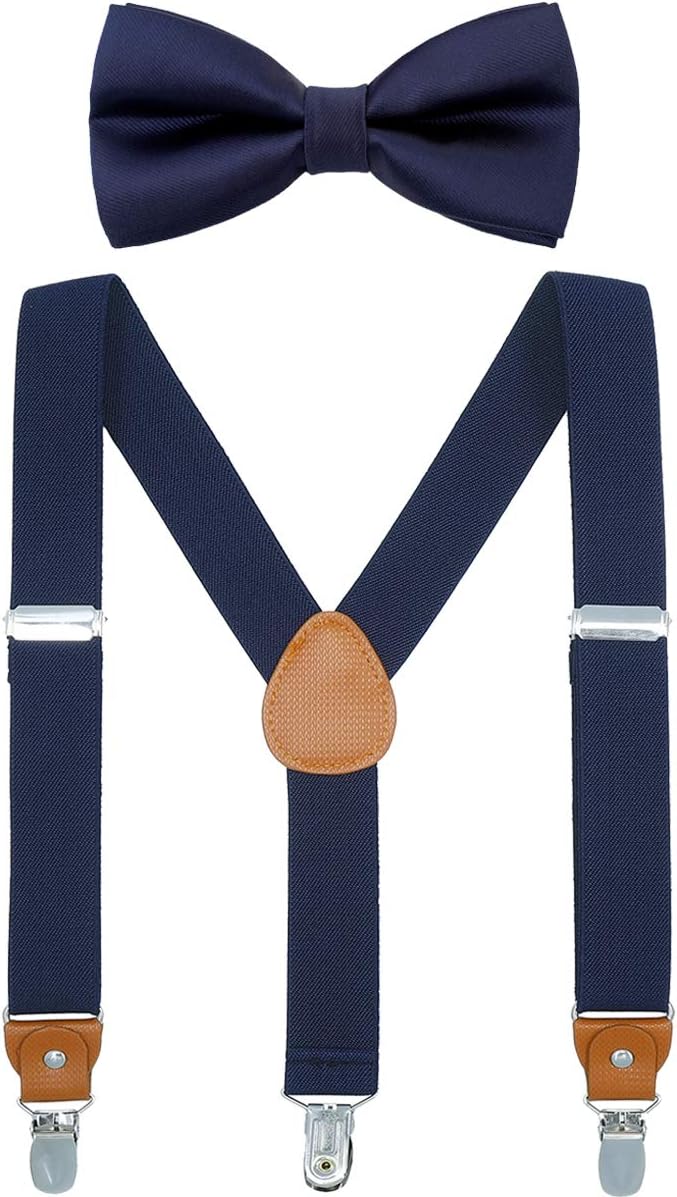 WELROG Child Kids Suspender Bowtie Sets - Y Shape Adjustable Suspender with Silk Bowties Gift Idea for Boys and Girls