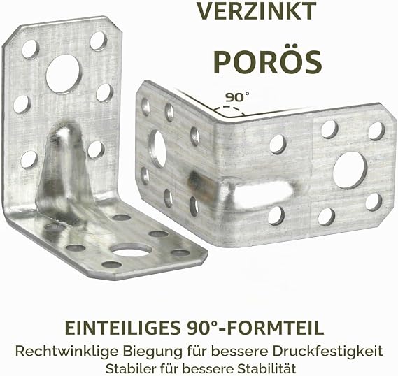 Angle Connector with Beading 52.5 x 52.5 x 35 mm Angle Metal Heavy Duty Angle Metal Angle Wood Connector Mounting Angle 90 Degree Angle Connector Pack of 20