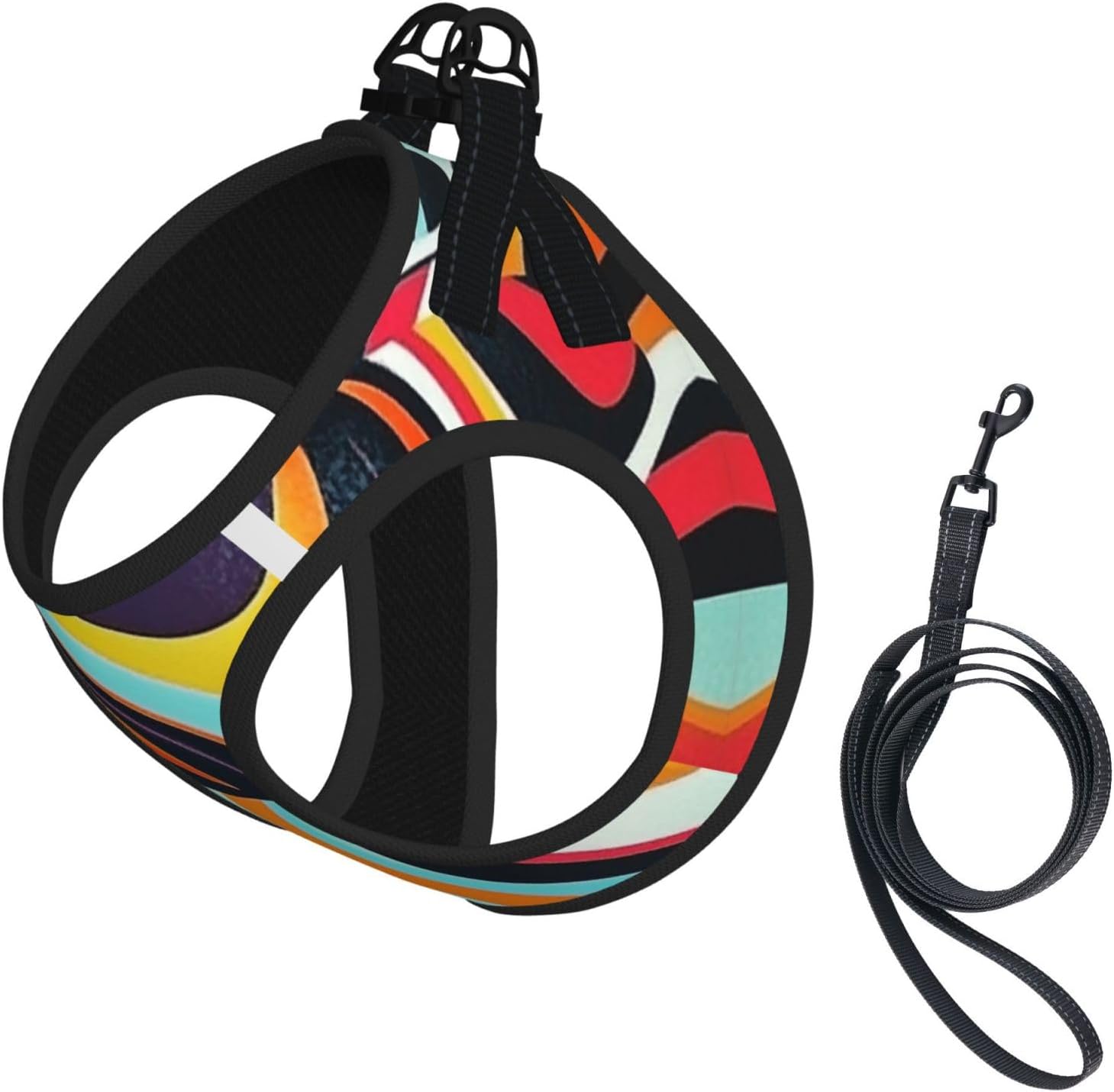Complex Psychedelic Patterns Pet Vest Small Size Dog Harness and Leash Set, Reflective & Breathable for Puppy Training Without Accessories Medium