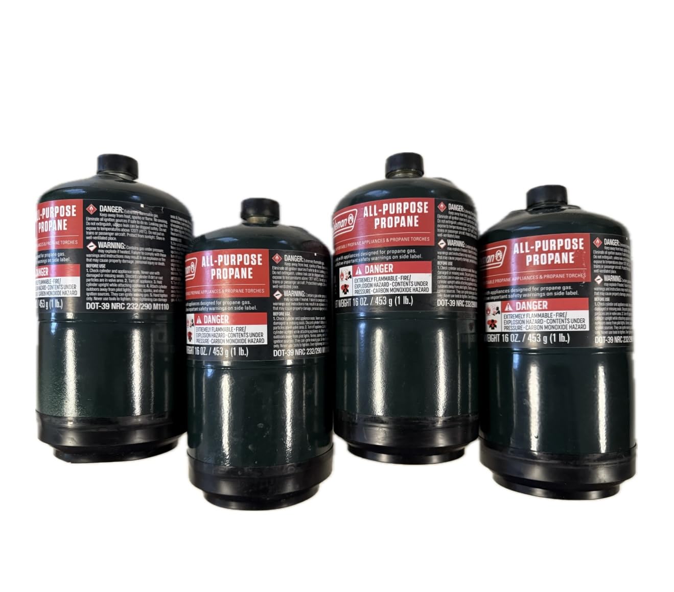 Propane Replacement Fuel Cylinders 16 Ounces Camping (4 Pack). Factory Pre-Filled, Ready to Use