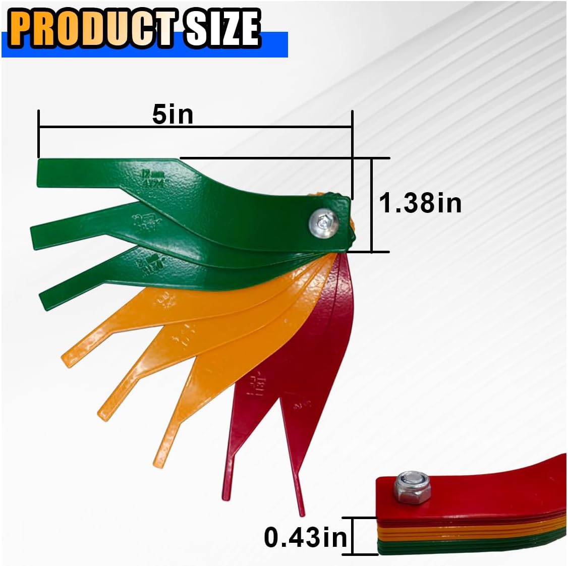 Brake Disc Thickness Gauge, SAE & Metric Brake Pad Measure Ruler Tool, Steel Structure Thickness Gauge, Color Coded Measuring Disc and Drum Brake Pad Gauge