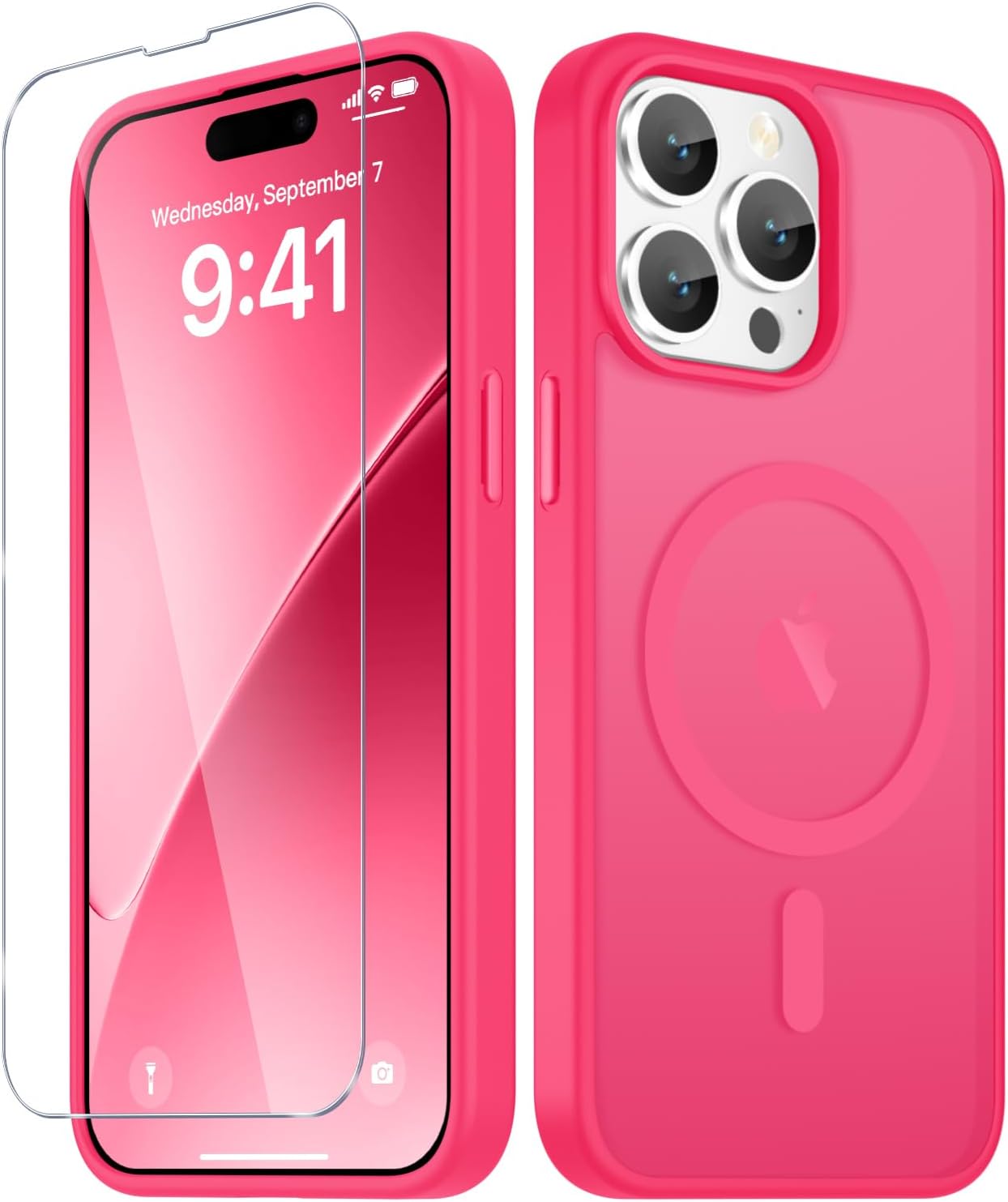 YENAPOON for iPhone 14 Pro Max Case, Matte Magnetic Phone Cover, Hot Pink